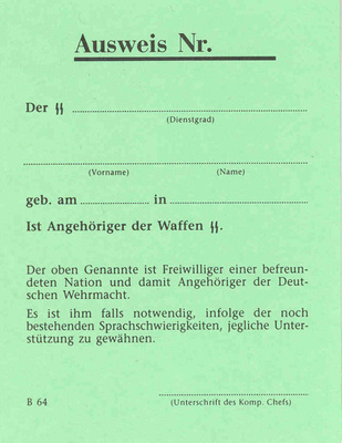 Waffen-SS henkilöllisyystodistus