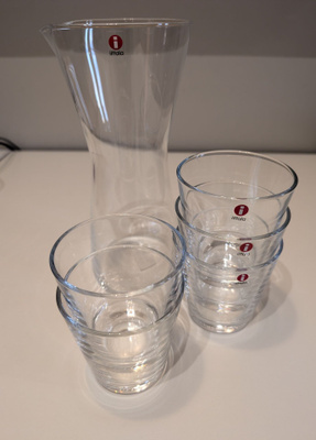 Iittala Kartio kirkaslasinen karahvi &5 lasia (Kaj Franck)