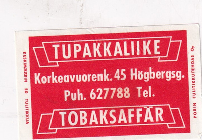 Tupakkaliike. Korkeavuorenk. 45    s26