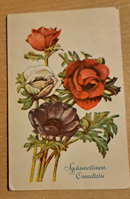 kukkakortti, anemone, kulkenut 1940