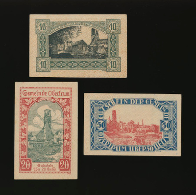 Itävalta Notgeld 10, 20, 50 Heller, Obertrum