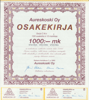 OKK 1993 Aureskoski Oy spec, Parkano osakekirja