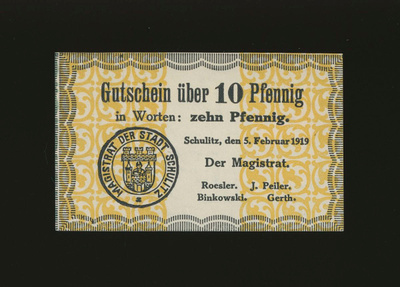 Saksa Notgeld 10 Pfennig, Schulitz 5.2.1919