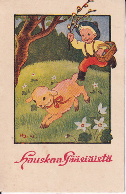 Hauskaa Pääsiäistä. Poika ja kili   . e247