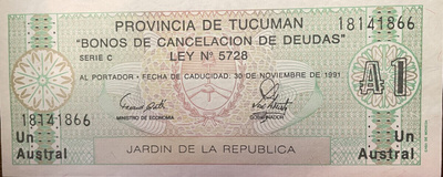 Argentina Provincia De Tucuman 1 Austral 1991