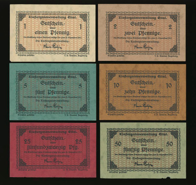 Saksa Notgeld 1, 2, 5, 10, 25, 50 Pfg, Ettal 1917