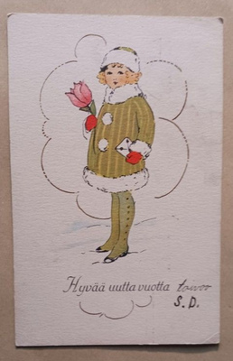 Tyttö talvitamineissa kukka kädessä, Uusi Vuosi, p. 1931