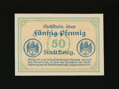 Saksa Notgeld 50 Pfennig, Brieg 1.11.1918