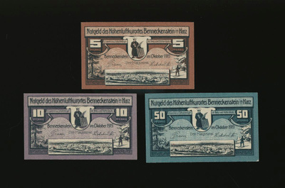 Saksa Notgeld 5, 10, 50 Pfennig, Benneckenstein 1919