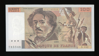 Ranska 100 Francs 1991 Delacroix, P154e