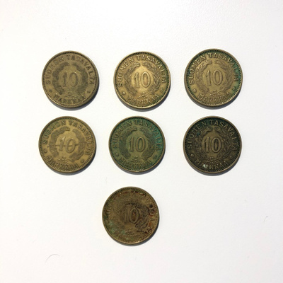 10mk alumiinipronssia 1930-1938 ( 7kpl )