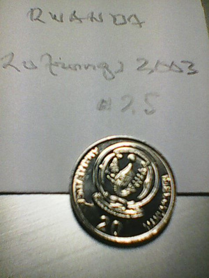 Rwanda 20 frangs 2003, km#25