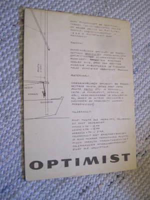 OPTIMISTI -  jollan/veneen rakennuspiirrustukset 30-40-luku