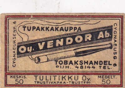 Oy Vendor Ab. Tupakkakauppa  ,Cygnaeuksenk. 6      s24