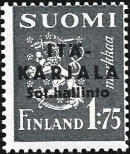 1941 I-K Musta lisäpainama 1,75 mk normaali A ** LaPe 2 I