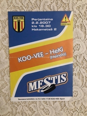 Mestis-käsiohjelma: KooVee- HeKi. 2007.