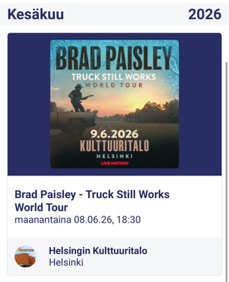 Brad Paisley lippu ma 8.6.2026