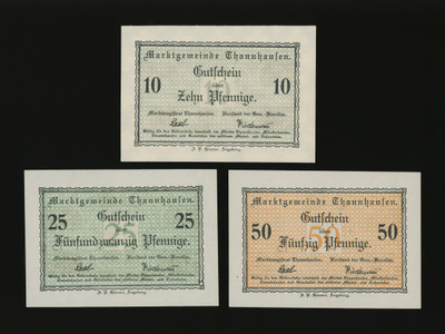 Saksa Notgeld 10, 25, 50 Pfg, Thannhausen