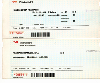 Junaliput vuodelta 2004 ( Kemijärvi-Hämeenlinna)