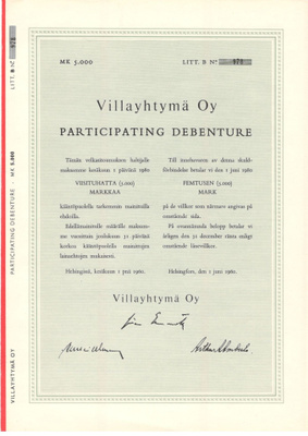 OKK obligaatio Villayhtymä 1960 Participating debenture