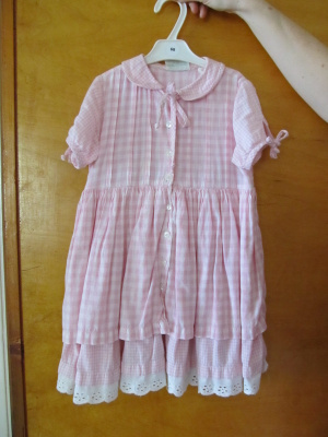 Ihana vaaleanpunainen ruudullinen PRINSESSA mekko koko 98 !