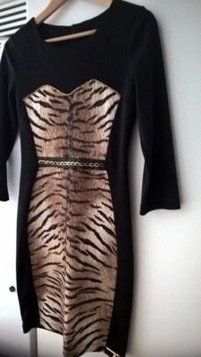 Musta kuosillinen Bandage Bodycon Mekko / Kotelomekko 38