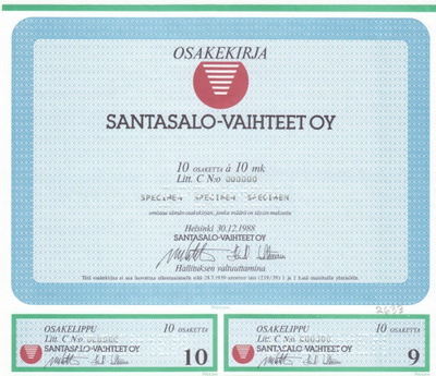 OKK 1988 Santasalo-Vaihteet Oy spec, Helsinki pörssi osakek.