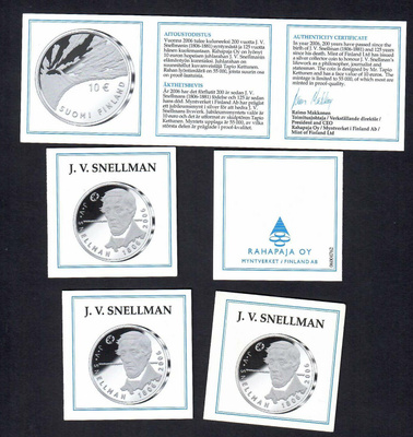 10e 2006 J.V.Snellman Rahapajan alkup. takuutodistuksia.