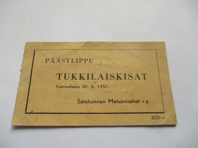 1957 Vammala Tukkilaiskisat pääsylippu