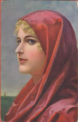 Naisen muotokuva - vanha kortti
