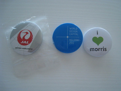 Pinssi badge 3 kpl JAL WDC 2012 i love Morris
