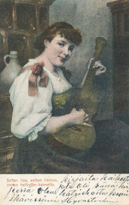 Kitaraa soittava neito - vanha Carte Postale
