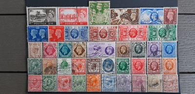 ENGLANTI n. 1930-40 luku LEIMATTUJA postimerkkejä 41 kpl
