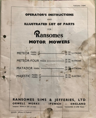 Ransomes motor mowers -Ohjekirja