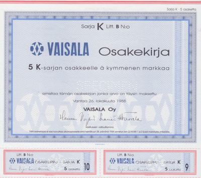 OKK 1988 Vaisala Oy Vantaa pörssi specimen