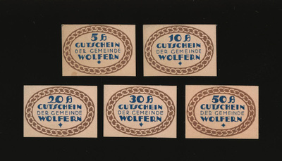 Itävalta Notgeld 5, 10, 20, 30, 50 Heller, Wolfern