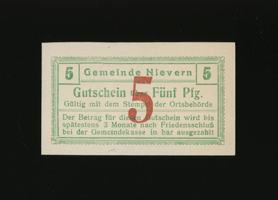Saksa Notgeld 5 Pfennig, Nievern