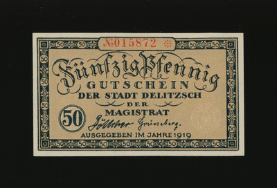 Saksa Notgeld 50 Pfennig, Delitzsch 1919