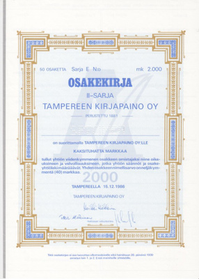 OKK 1986 Tampereen Kirjapaino Oy spec pörssi, Tampere