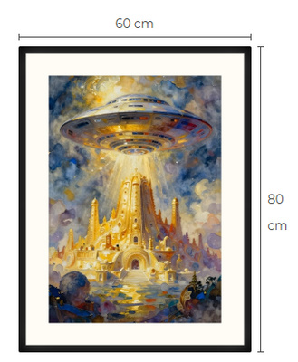 Uusi uniikki Atlantis ja UFO art print taulu 60 cm x 80 cm