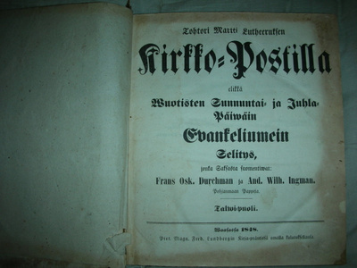 Tohtori Martti Lutheruksen Kirkko-Postilla 1848