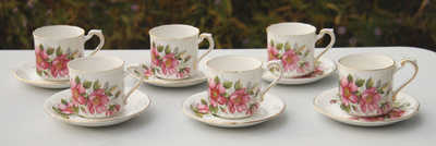 Paragon Prairie Rose kahvikupit ja aluslautaset  Vintage