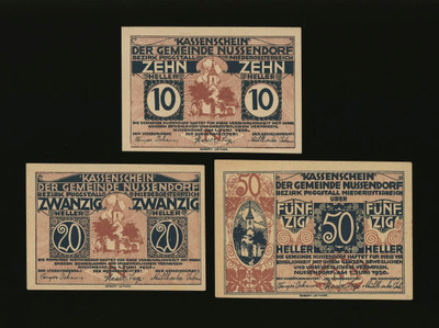 Itävalta Notgeld 10, 20, 50 Heller, Nussendorf 1920