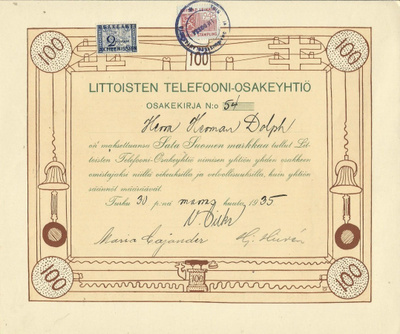 OKK 1935 Littoisten Telefooni Oy, Turku osakekirja