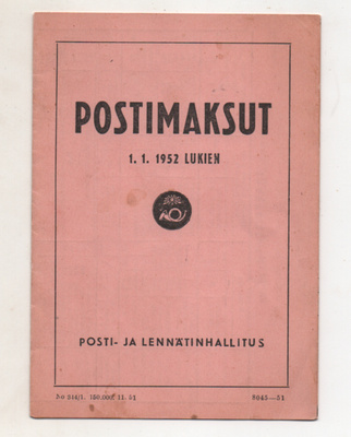 Postimaksut 1952, vanha hinnasto