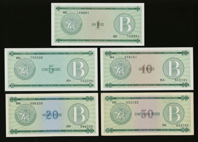 Kuuba 1, 5, 10, 20, 50 Pesos 1985, "B"