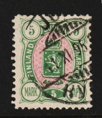 1889 5mk Vaakunamerkki leimattuna