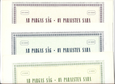 OKK 196x Pargas Såg 2000,10000 ja 20000 mk bl yht 3 kpl srj