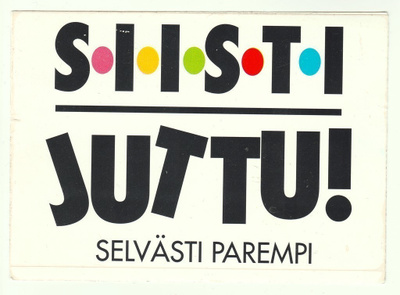 Siisti juttu -tarrapostikortti vuodelta 1993