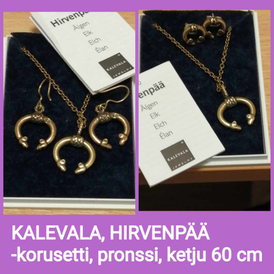 KALEVALA, HIRVENPÄÄ -korusetti, riipus ja korvakorut, koukut